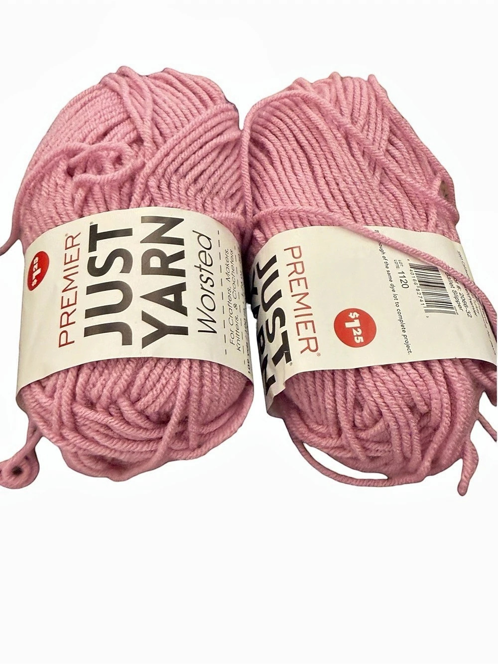 Lot Of 2 Premier JUST YARN WORSTED 109 yards Each Ballet Slipper PINK #2066-32